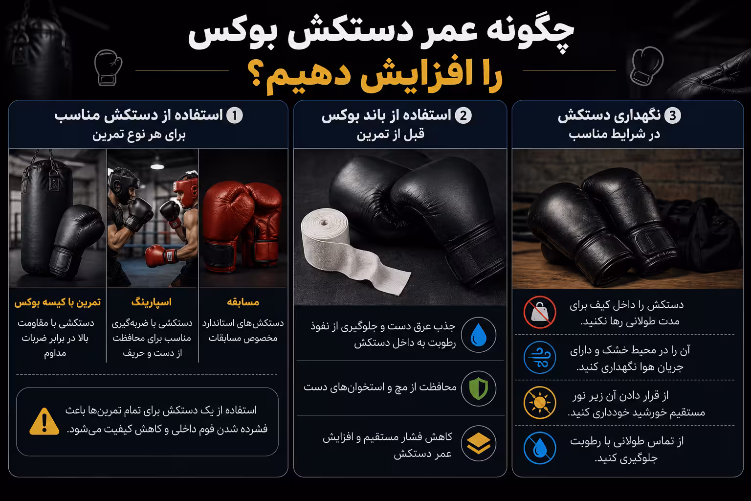 استفاده از بوگیرهای مخصوص دستکش بوکس
